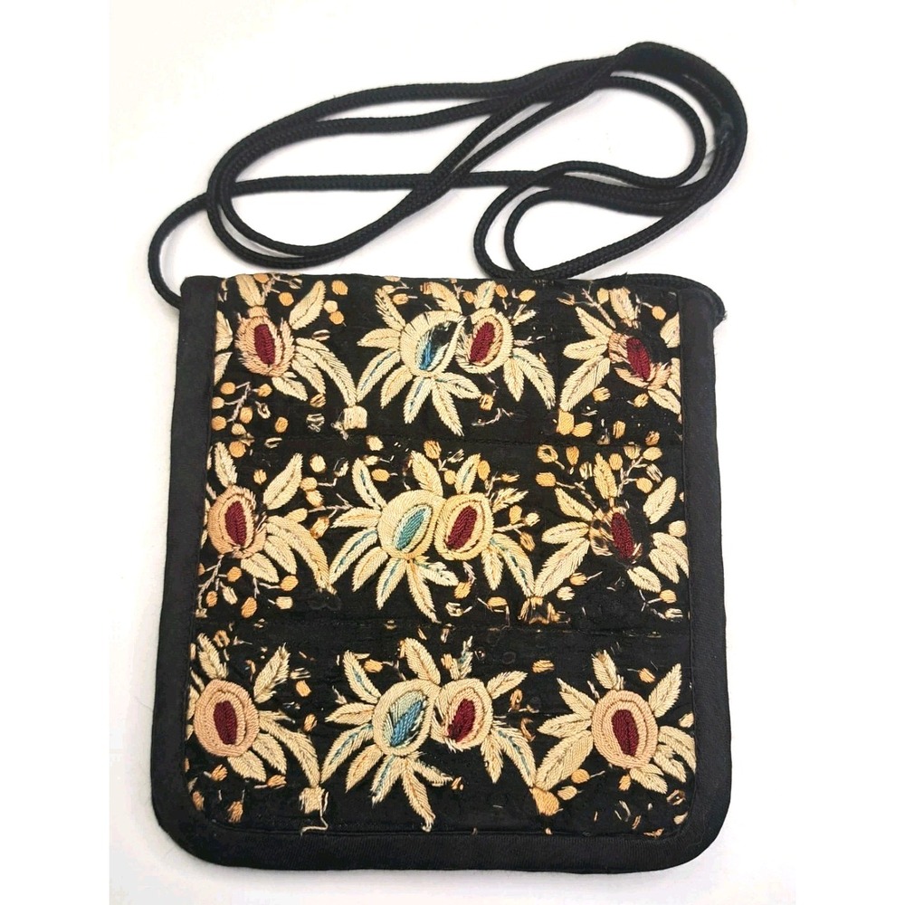 Embroidered‎ Crossbody Wallet 6x5" Boho Floral Geometric Travel Bag